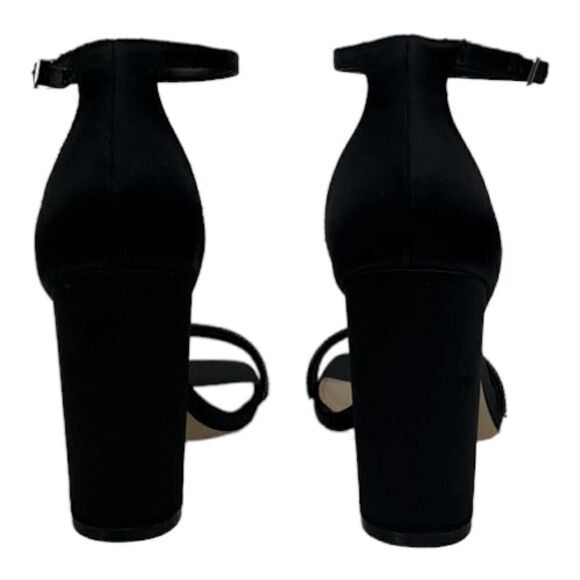 New Women Jewel Badgley Mischka Black Satin Block Heel Sandals US 8.5 - Picture 6 of 8